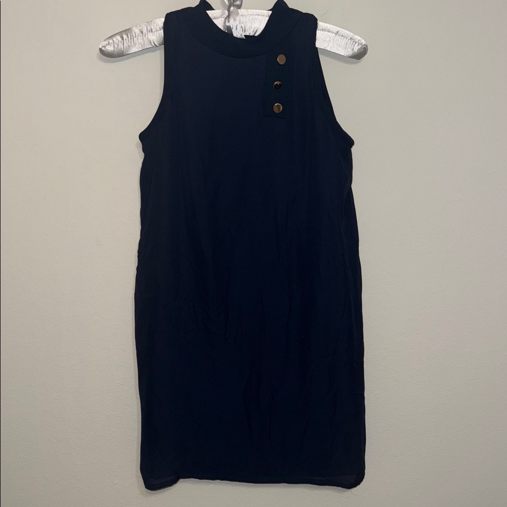 Camilyn Beth Elegant Navy Sleeveless Mini Dress with High Neck - size 4. B7